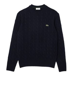 Lacoste Textured Cable-Knit Crewneck Sweater - Blue