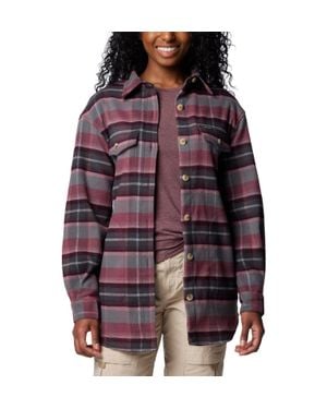 Columbia Calico Basin Shirt Jacket Plaid Pockets Button Up Jax779 - Red