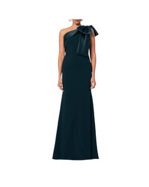 Betsy & Adam Bow One-Shoulder Crepe Mermaid Gown - Blue