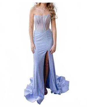 Sherri Hill Strapless Hot Fix Prom Dress With Corset Bodice - Blue