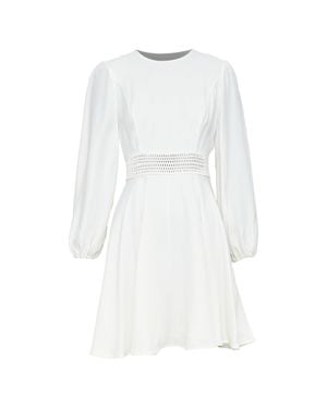 Zimmermann Off Viscose Lattice Waistband Puff Sleeve Peasant Dress Sz.1 S - White