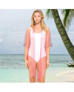 TRUEDAMES Bling Mesh Cover Up Kimono Poncho - White