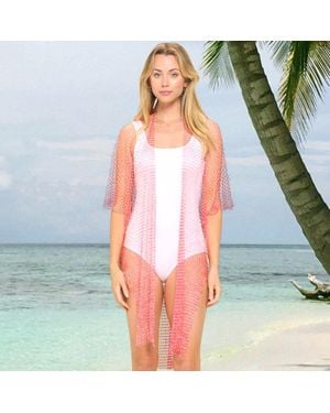 TRUEDAMES Bling Mesh Cover Up Kimono Poncho - White