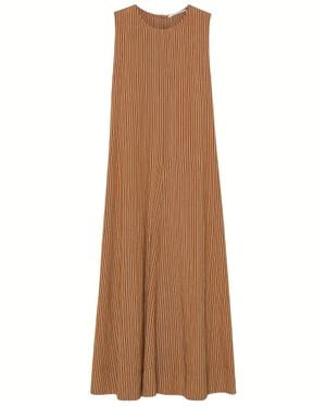 Pomandère Long Striped Technical Viscose Dress - Brown