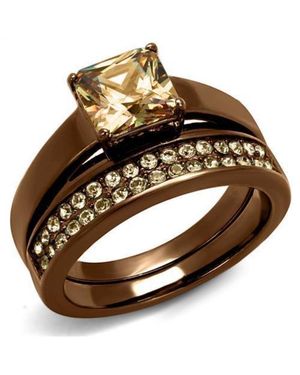 Fashnzfab Ip Coffee Light Stainless Steel Ring With Aaa Grade Cz - Brown