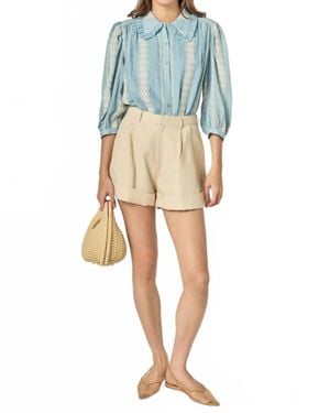 English Factory Embroidered Ruffle Collar Blouse - Blue