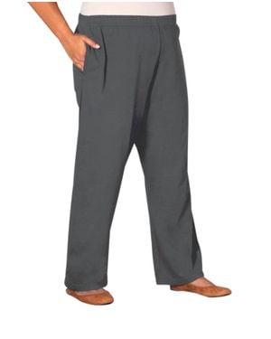 On The Plus Side Wide Leg Cotton Knit Pants - Gray