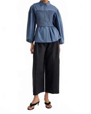 Merlette Sabina Smocked Puff Sleeves Top - Blue