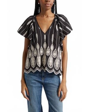 Ramy Brook Bettie Embroidered Lace Top - Black