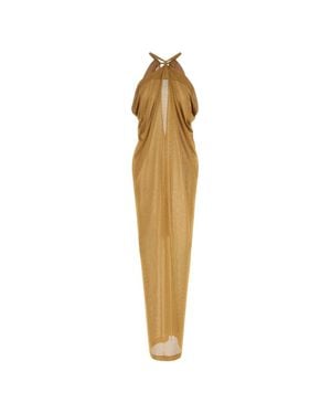 Alberta Ferretti Flowing Maxi Dress With Halter Neckline And Keyhole Detail - Metallic
