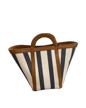 Mesh Atuel Stripe Tote Bag - Brown