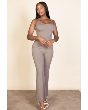 TRUEDAMES Ribbed Sleeveless Wide Leg Jumpsuit - Natural
