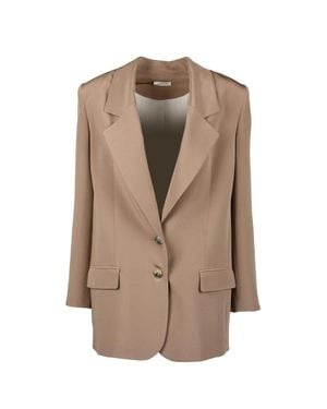 The Mannei Cropped Silk Jacket With Classic Lapel - Brown