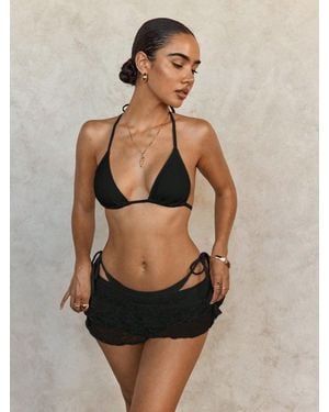 TRUEDAMES Lace Mesh Skirt Cover Up Strappy Halter Three Piece Bikini - Natural