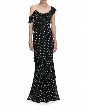 Self-Portrait Polka Dot Maxi Gown - Black