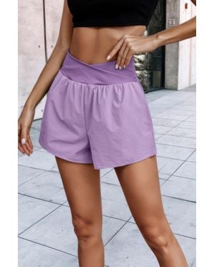 TRUEDAMES Solid High Waist Band Pockets Active Shorts - Purple