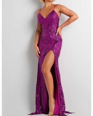 Jovani Sequin Embellished Backless Dress - Purple