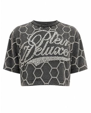 Philipp Plein Cropped T-Shirt Plein Deluxe Crystal - Gray