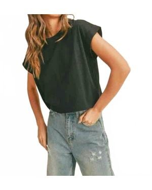 Miou Muse Round Neck Cuffed Sleeve Tee - Green