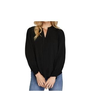 She + Sky Millie Long Sleeve Front Pleats Top - Black