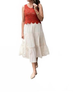 Dex Clothing Crochet Tiered Midi Skirt - White