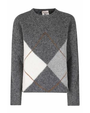 Semicouture Keira Argyle Pattern Ribbed Hem Knit Sweater - Gray