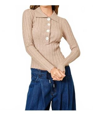 Aaron & Amber Ribbed Knit Polo Top - Blue