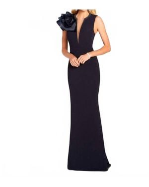 Cameron Blake Plunging Neck Evening Dress - Blue