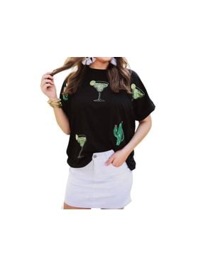 Jess Lea Drinks On Me Sequin Patch Top - Black