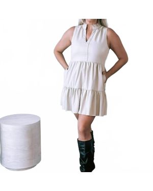 Fate Faux Leather Sleeveless Ruffle Dress - White