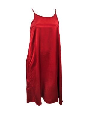 PJ Harlow Ruby Satin Knee Length Gown With Spaghetti Straps & Gathered Back