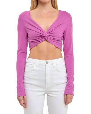 Grey Lab Front Twist Long Sleeve Crop Top - Pink