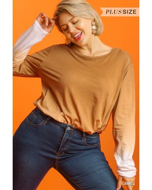 TRUEDAMES Ombre Print Long Sleeve Top With Gathered Front Detail And Raw Hem - Orange