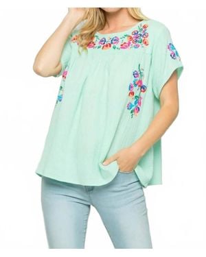 See And Be Seen On The Border Embroidered Top - Blue