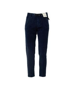 White Sand Washed Velvet Relaxed-Fit Pants With Decorative Details - Blue
