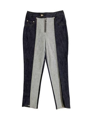 Yigal Azrouël Two Tone Straight Ankle Crop High Rise Denim Jeans - Gray