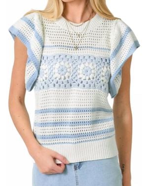 Mystree Flutter Sleeve Crochet Top - Blue
