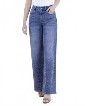 Original USA Swirl Embellished Rhinestone High Rise Wide Leg Jeans - Blue