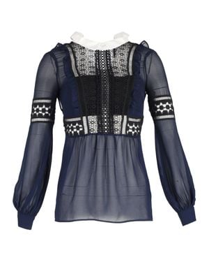 Self-Portrait Lace Detail Long Sleeve Blouse - Blue