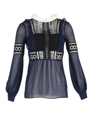 Self-Portrait Lace Detail Long Sleeve Blouse - Blue