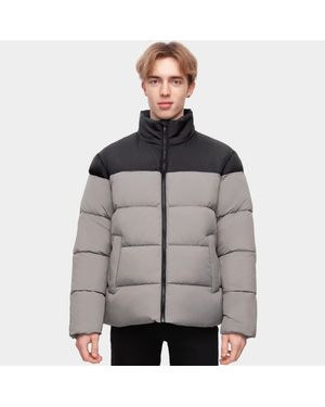Rokka&Rolla Solid Puffer Coat Stand Up Collar Jacket - Gray