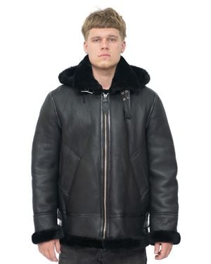 Infinity Leather Hooded Sheepskin B3 Flying Jacket-Columbus - Black