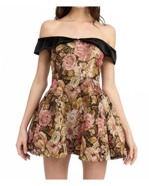 En Saison Carey Jacquard Off The Shoulder Fit & Flare Mini Dress - Brown