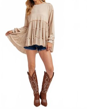 Bluivy Tiered Ruffle Hem Sweatshirt - Natural