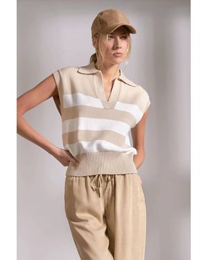 Elan Kim Sleeveless Striped Sweater - Natural