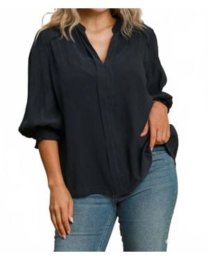 Umgee Curvy Piper Split Neck Top - Black
