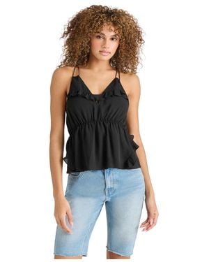 Steve Madden Mina Top Ruffle Trim V-Neck Blouse Pall431 - Black