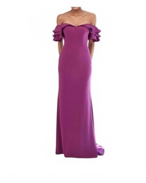 Mgny Layered Ruffle Sleeve Off-The-Shoulder Dress - Purple