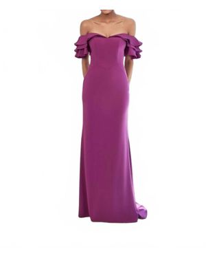 Mgny Layered Ruffle Sleeve Off-The-Shoulder Dress - Purple