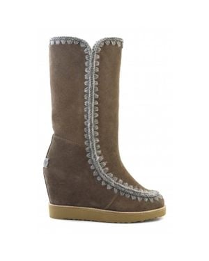 Mou French Toe Wedge Tall Boots - Brown
